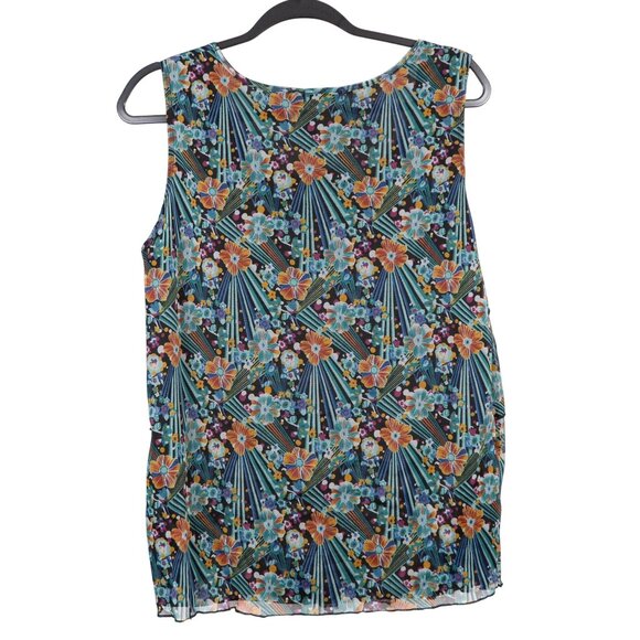 Notations Floral Tank L Womens Tiered Ruffle Sleeveless Scoop Neck Blouse Green - Picture 6 of 6